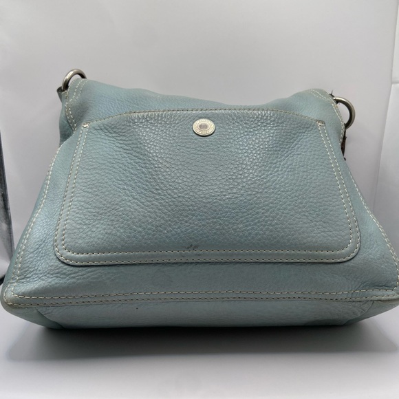 Coach Pebbled Leather Blue Hobo Shoulder Bag Turnlock - Picture 6 of 16